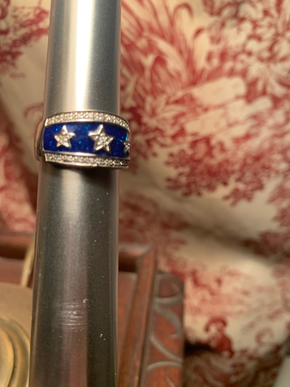 Blue Star Enamel Ring with Sparkle Accents - Picture 2 of 8